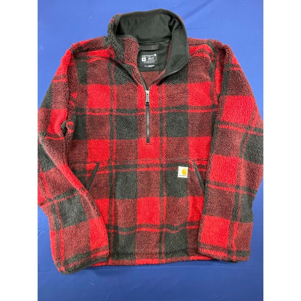 Carhartt Loose Fit Fleece Pullover Red black Flannel Size Medium 0J6443-M